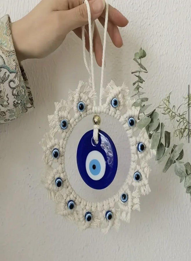 WARMINGO DE White Macrame Evil Eye Wall Hanging for Home Decor & Nazar Protection | Big Turkish Evil Eye for Main Door Entrance | Handmade Boho Wall Hanging | Aesthetic Diwali & Housewarming Gift - Image 4
